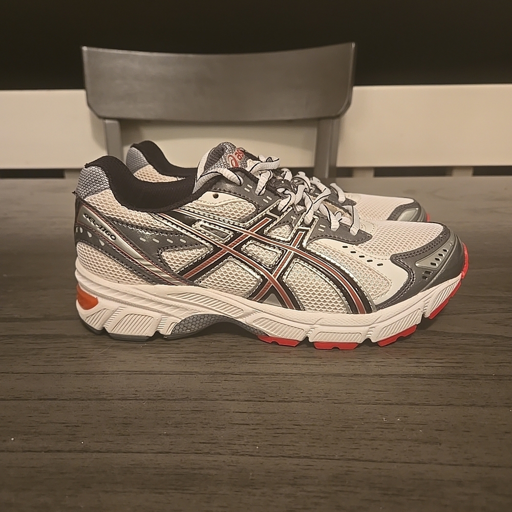 ASICS Kids Athletic Shoes - White, Black, and Red